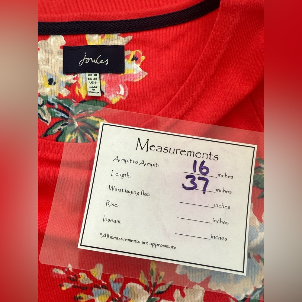 Joules Red Floral T Shirt Dress Riviera Print Cotton Size Medium - Picture 6 of 9